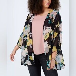 Style & Co Floral Flowy Sheer whimsical Kimono Flutter Sleeve Size 2X